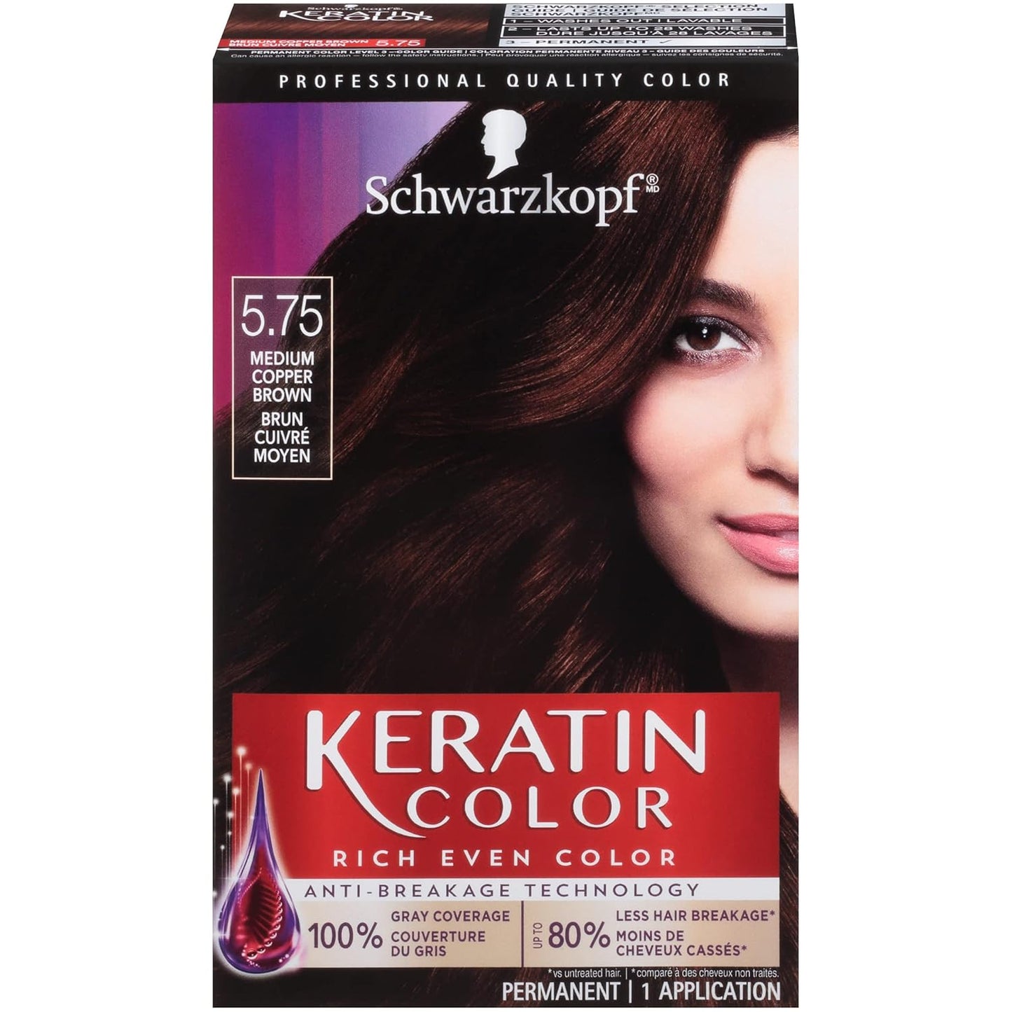 Schwarzkopf Keratin Color Permanent Hair Color Cream - 5.75 Medium Copper Brown | Long-Lasting Color, 1 Count