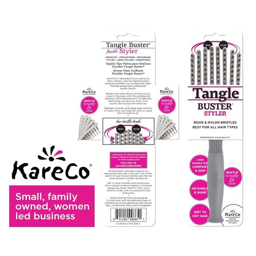 KareCo Tangle Buster Paddle Brush - Flexible Detangler & Styler for All Hair Types | Dual Nylon & Boar Bristles
