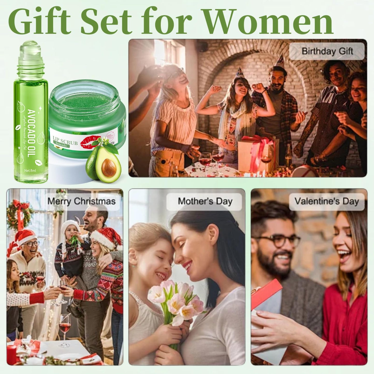 Lip Exfoliator & Lip Oil Set 2PCS - Avocado Lip Scrub & Lip Oil for Women - Hydrating Lip Moisturizer - Lip Scrubber Exfoliator - Lip Mask - Reduce Lip Lines Lip Products - Gifts for Teen Girls