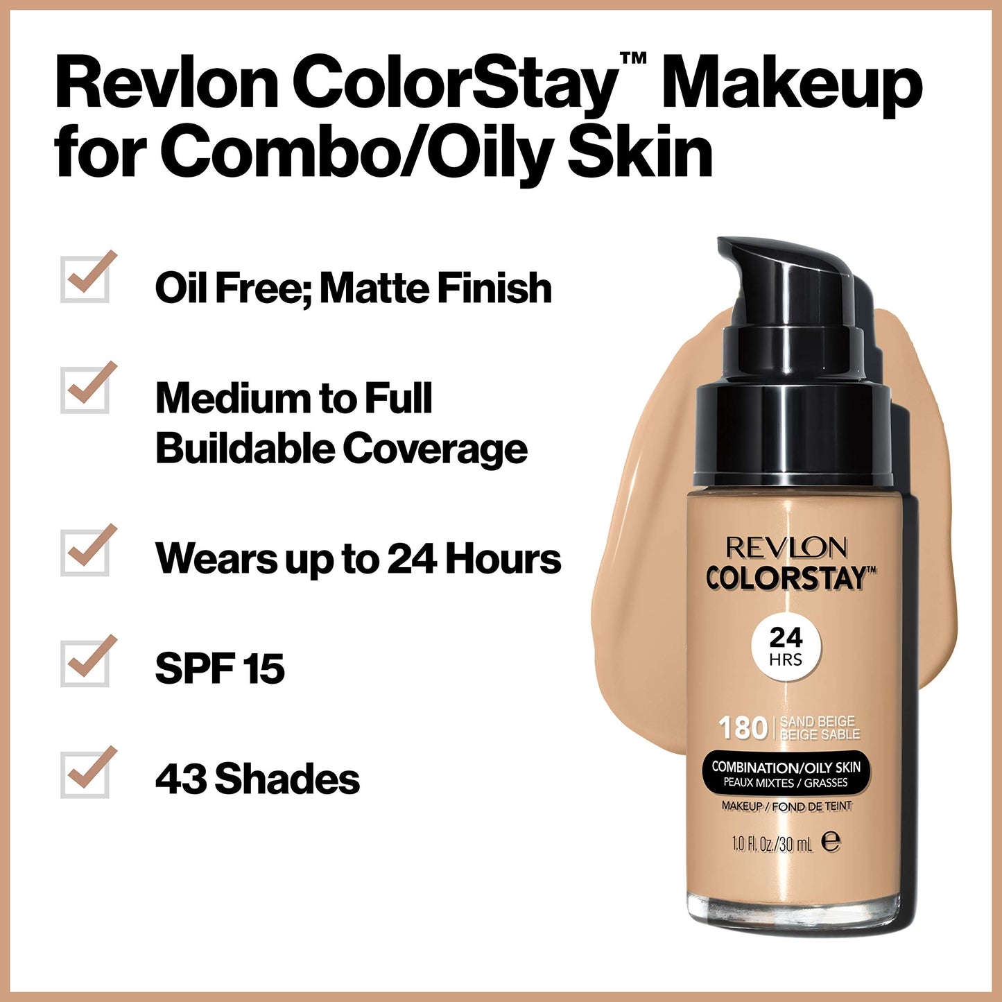 Revlon Colorstay SPF 15 Makeup Foundation for Combination/Oily Skin, Cappuccino, 1 Fl Oz