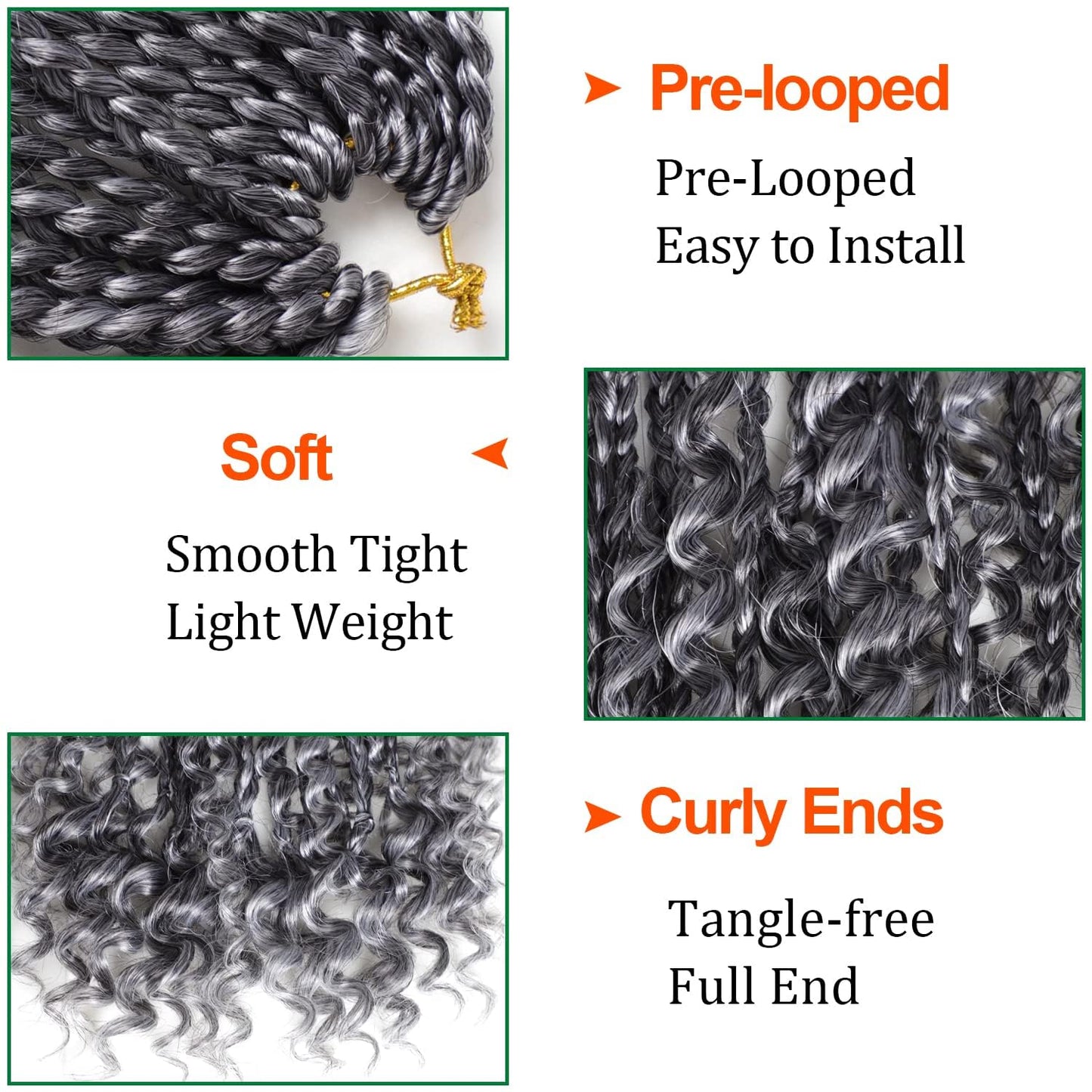 Grey Crochet Hair for Black Women 14 Inch 7 Packs Boho Box Braids Crochet Hair Pre Twisted Twist Crochet Hair Synthetic Crochet Hair with Curly Ends Goddess Braiding Hair(14 Inch, 7Packs, Gray)