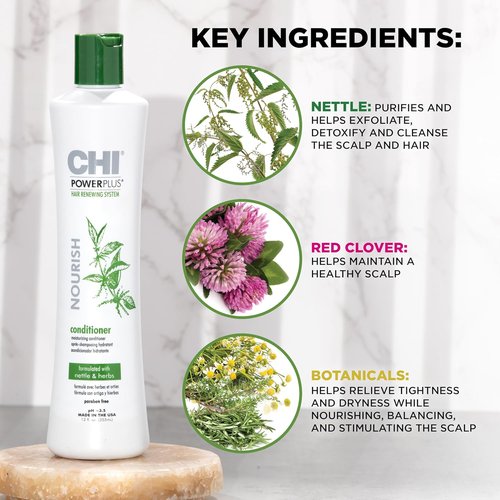 CHI PowerPlus Nourishing Conditioner - Hair Renewal System for Healthy Scalp & UV Protection | 12 Oz