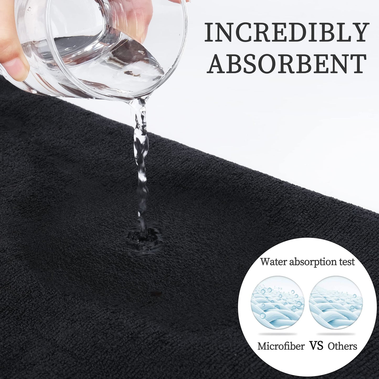 ProHomTex Microfiber Hair Drying Salon Towels, Set of 6 (16‘' x 29'') Professional Super Absorbent Quick Dry (Black) (6)