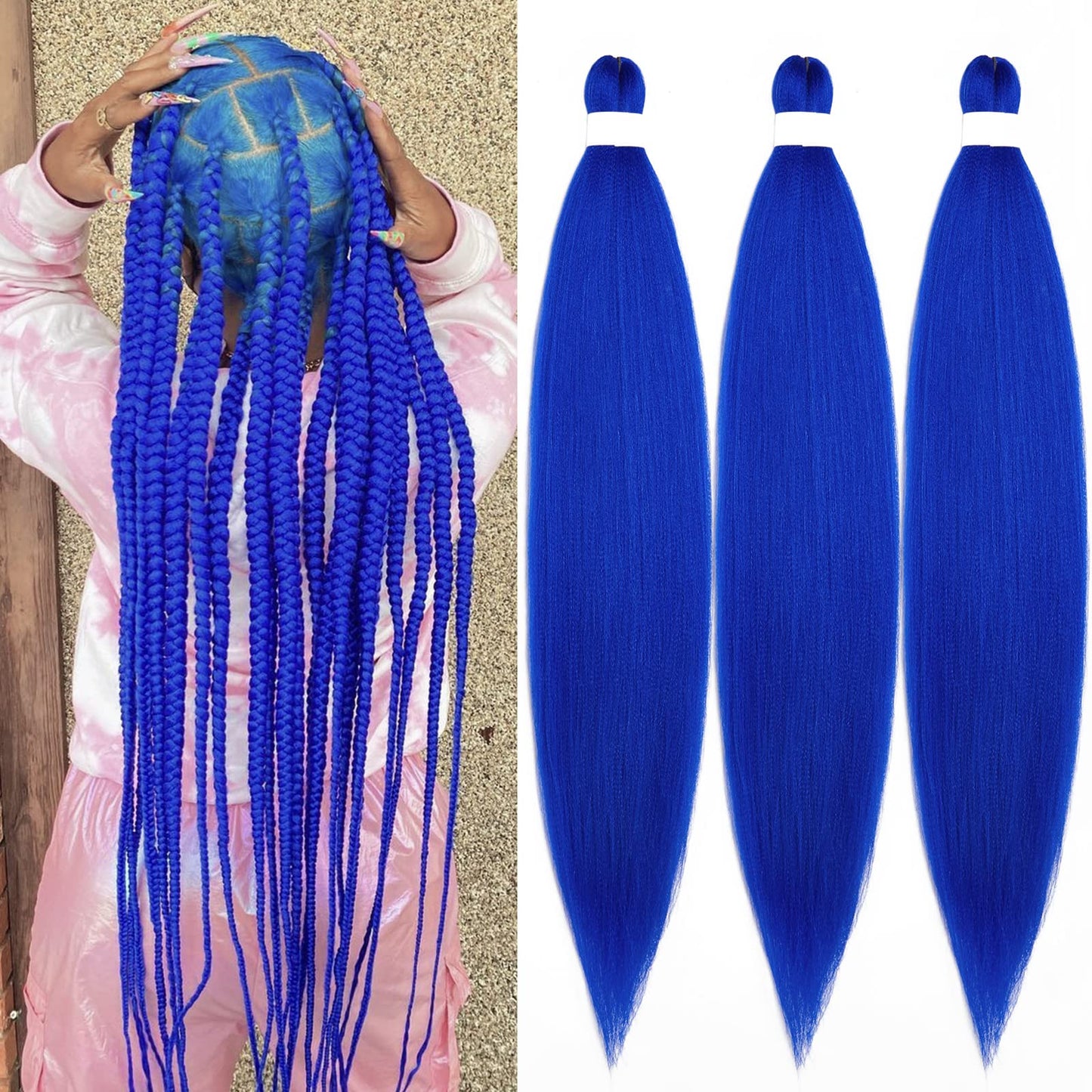 Ai Yuchen Blue Braiding Hair Pre Stretched 30 inch Kanekalon Prestretched Braiding Hair Extensions for Braiding Box Braids Synthetic Long Micro Yaki Knotless Pre Stretched Braiding Hair Blue 3 Pack