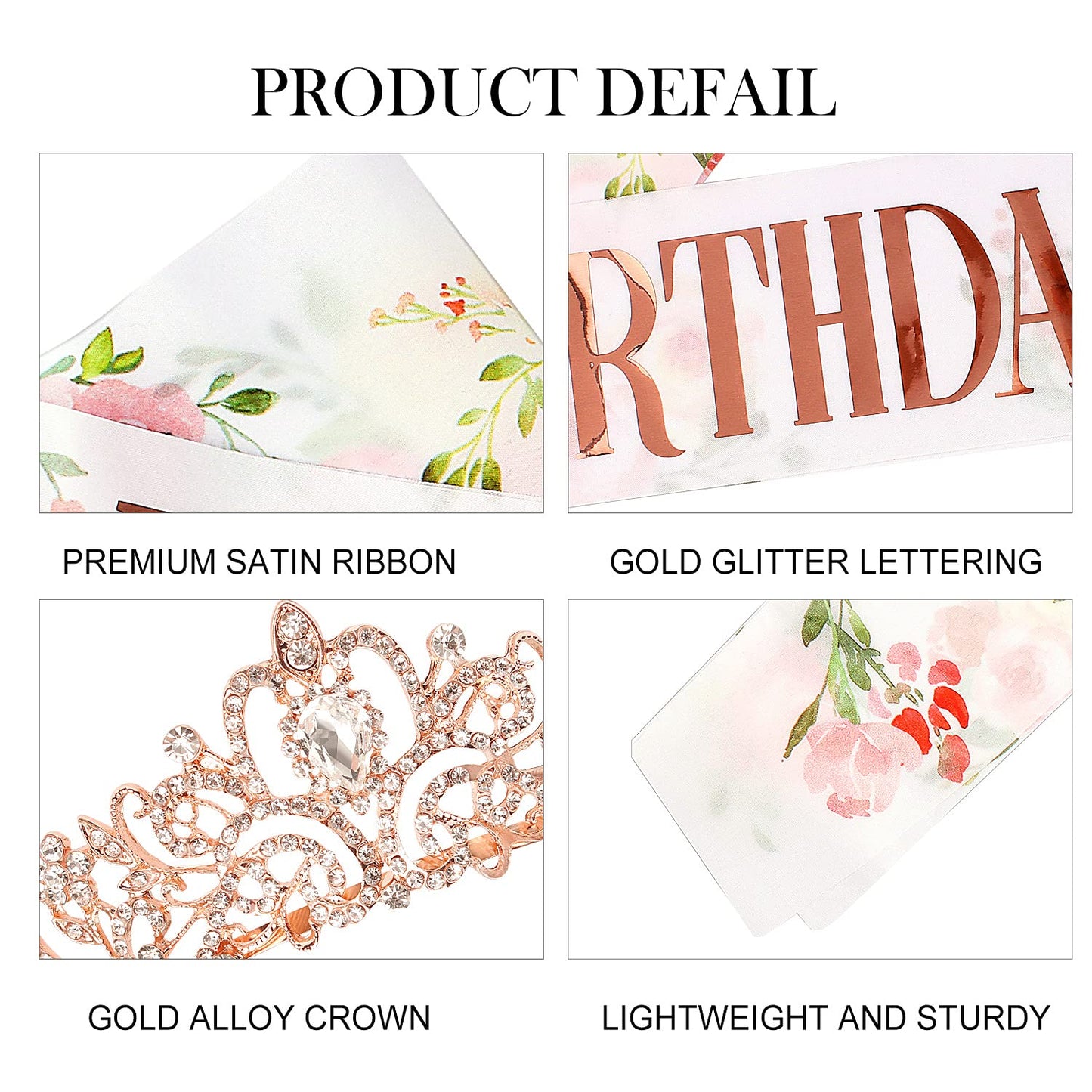 "Birthday Queen" Sash & Rhinestone Tiara Set COCIDE Rose Gold Birthday Sash and Tiara for Women Birthday Decoration Kit Rhinestone Headband for Girl Glitter Crystal Hair Accessories for Party