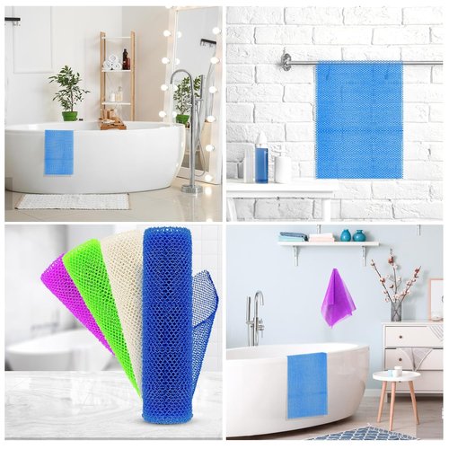 African Bath Sponge | 4-Piece Exfoliating Net Bath Sponge Set for Silky Smooth Skin - Blue, Green, Purple, White