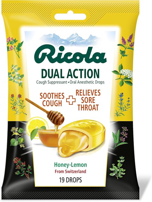 Ricola Honey Lemon Cough Drops - Dual Action Relief | 19 Count Pack
