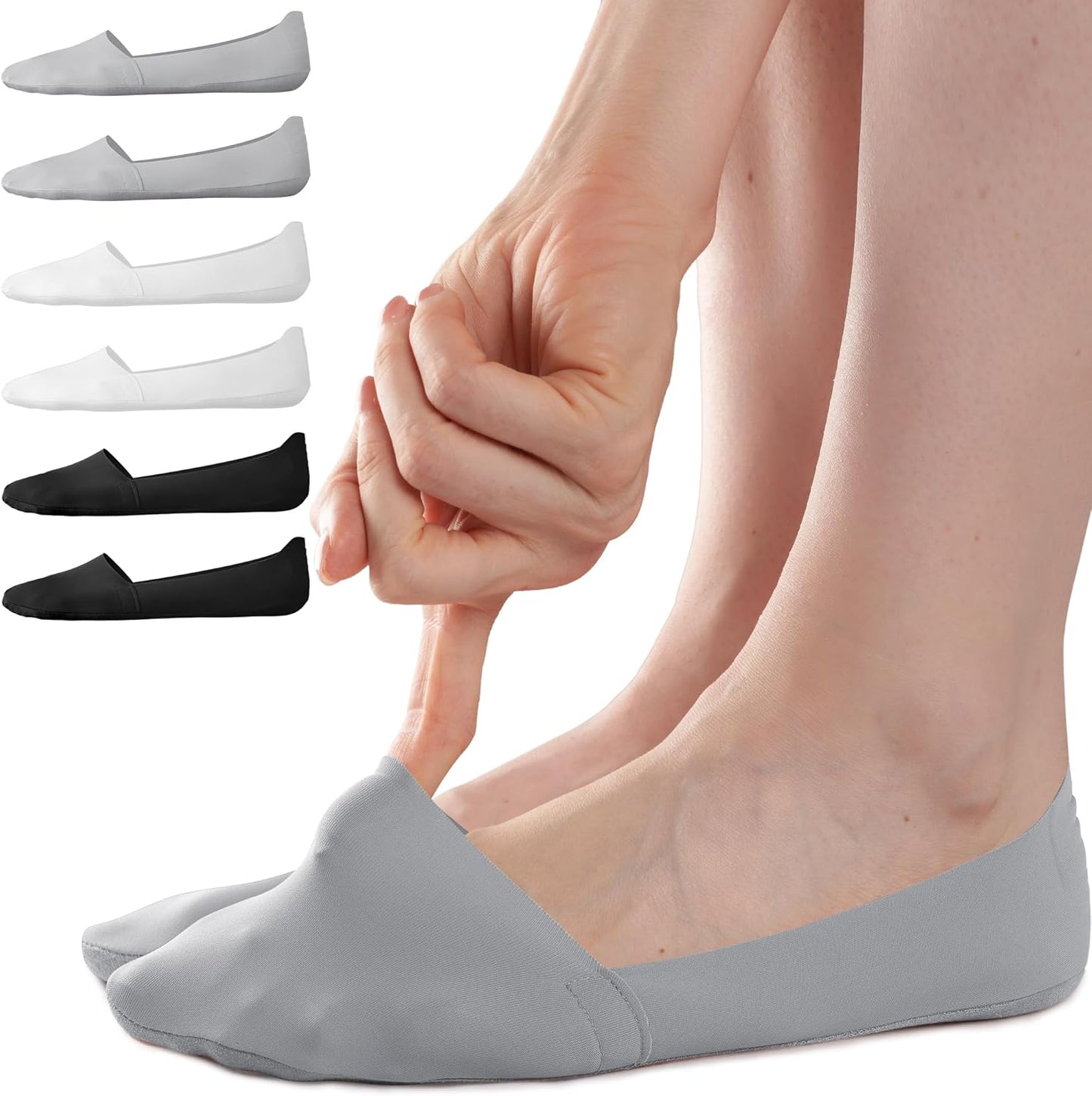 Sofier No Show Socks for Women - Non-Slip Low Cut Thin Silky Dress Footies | 6 Pairs in Black & Beige