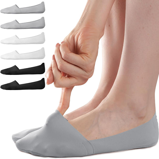 Sofier No Show Socks for Women - Non-Slip Low Cut Thin Silky Dress Footies | 6 Pairs in Black & Beige