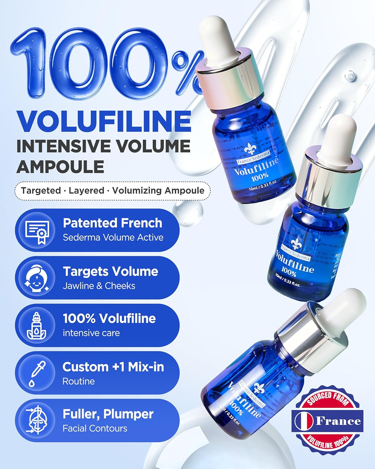 Sederma France Volufiline™ Booster Serum - Plump-Looking Care for Face, Neck & Body | 3-Pack (30ml Total)