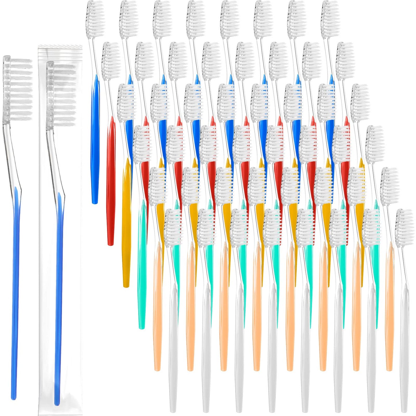 Honeydak 300 Pieces Disposable Toothbrushes Individually Wrapped Toothbrushes Medium Soft Tooth Brush Manual Travel Toothbrush Set for Adults Travel Toiletries, 6 Colors