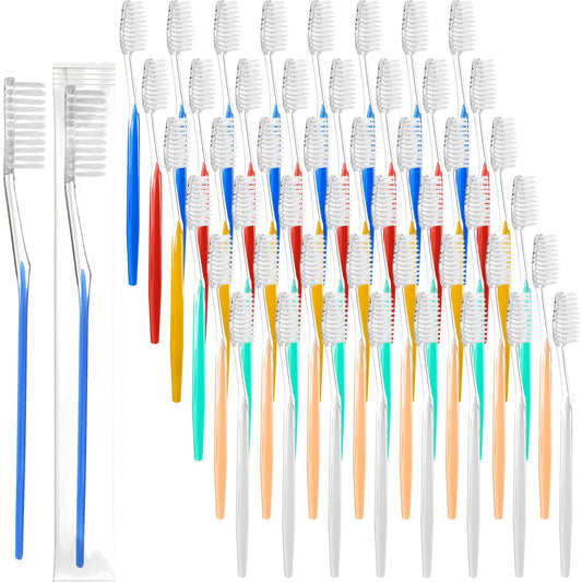 Honeydak 300 Pieces Disposable Toothbrushes Individually Wrapped Toothbrushes Medium Soft Tooth Brush Manual Travel Toothbrush Set for Adults Travel Toiletries, 6 Colors