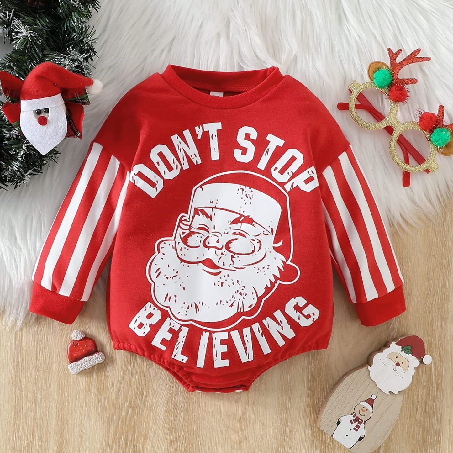 DOSYZTO Baby Boy Girl 1st Christmas Outfit Long Sleeves Santa Clause Print Sweatshirt Romper Red Sweater Fall Jumpsuit (Red Santa Clause Romper,12-18 Months)