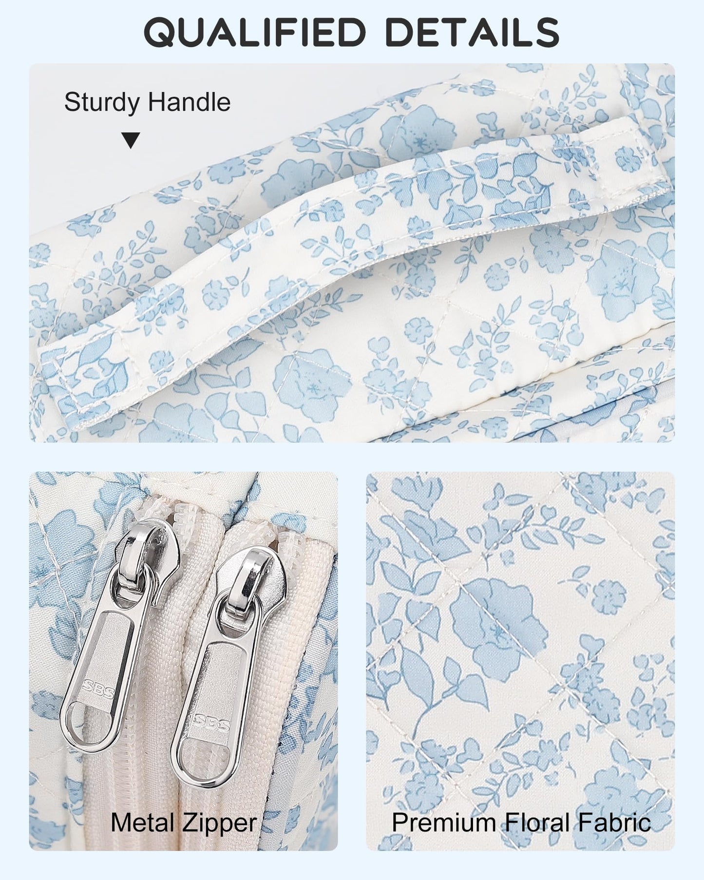 Relavel Travel Makeup Bag, Small Floral Cosmetic Bag with Makeup Brush Compartment, Portable Makeup Pouch for Women, Double Layer Makeup Organizer Bag Cute Toiletry Bag