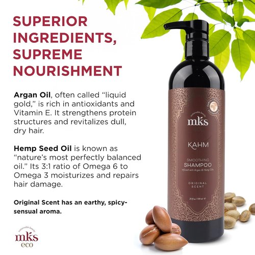 MKS Eco Kahm Smoothing Shampoo - Cleanse & Repair Hair with Moroccan Argan Oil - Vegan & Cruelty-Free