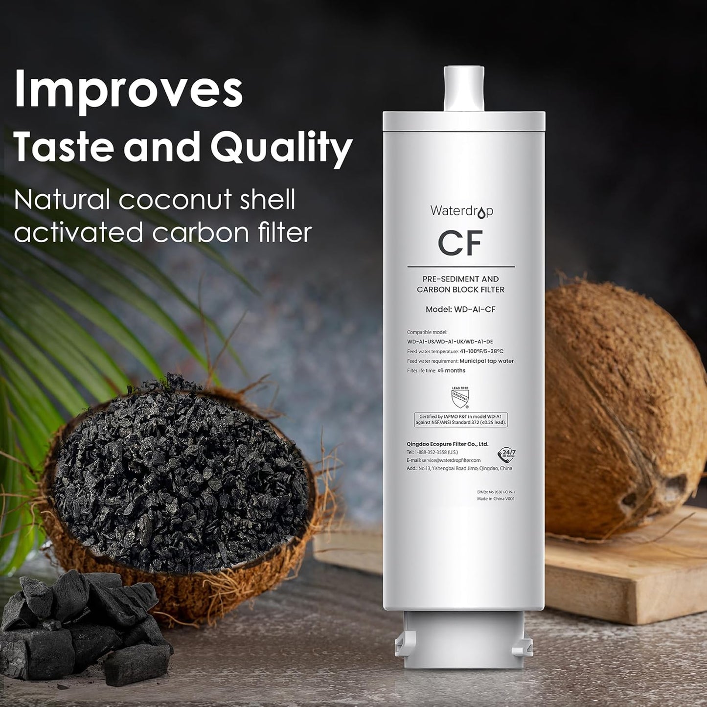 Waterdrop A1-CF Filter - Replacement for A1 Countertop Reverse Osmosis Dispenser | 6-Month Lifespan