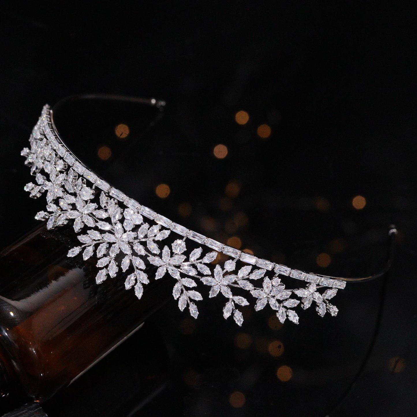 Aoligrace Small Cubic Zirconia Wedding Tiaras for Women CZ Sweet 16 Quinceanera Crowns for Girls Fairy Royalty Hair Jewelry