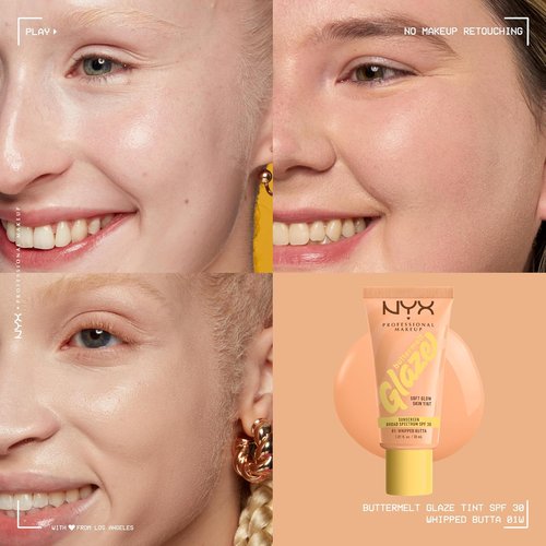 NYX Professional Makeup Buttermelt Glaze Skin Tint - Soft Glow Finish with SPF 30, 12HR Wear, 01 Whipped Butta
