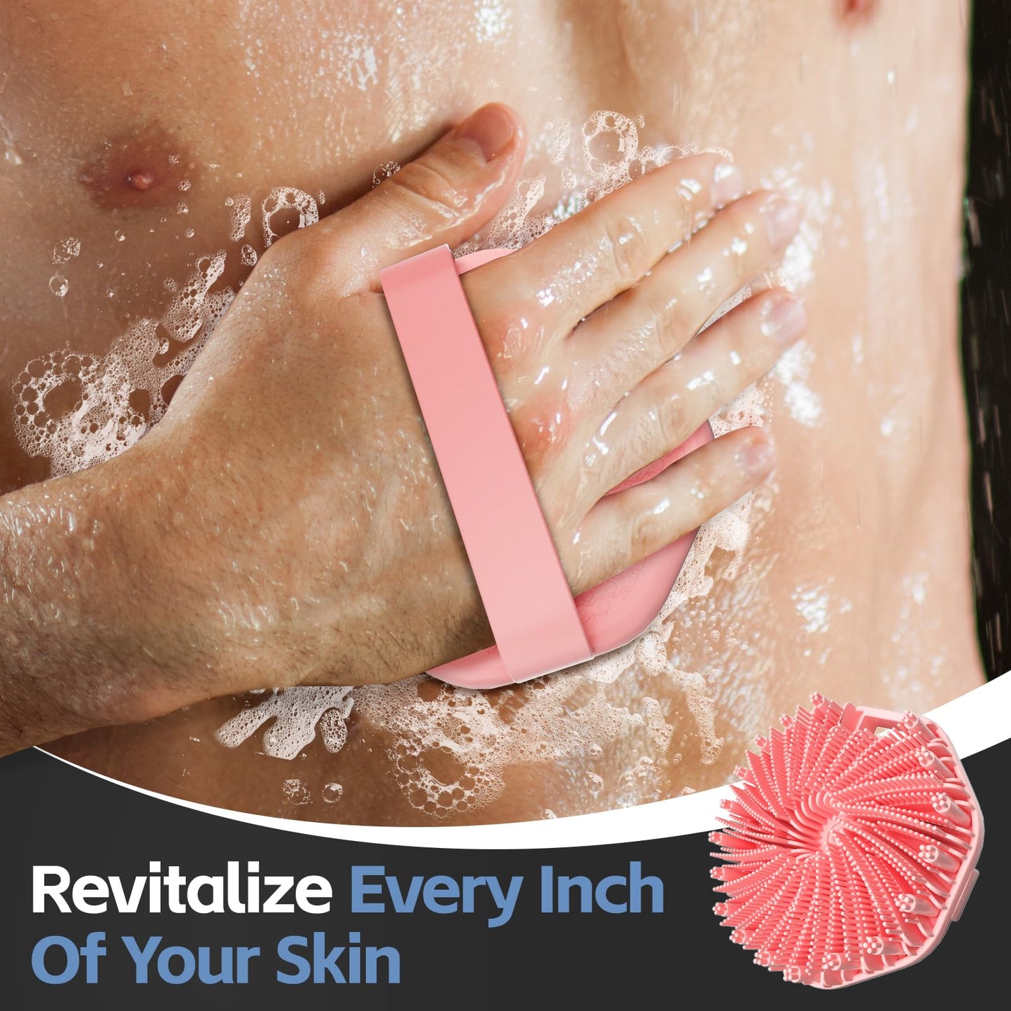 Silicone Body Scrubber 2 Counts, Exfoliating Body Wash Scrubbers Exfoliator, Shower Body Brush for Effective Showering Exfoliation and Gentle Massage (Black+Pink)