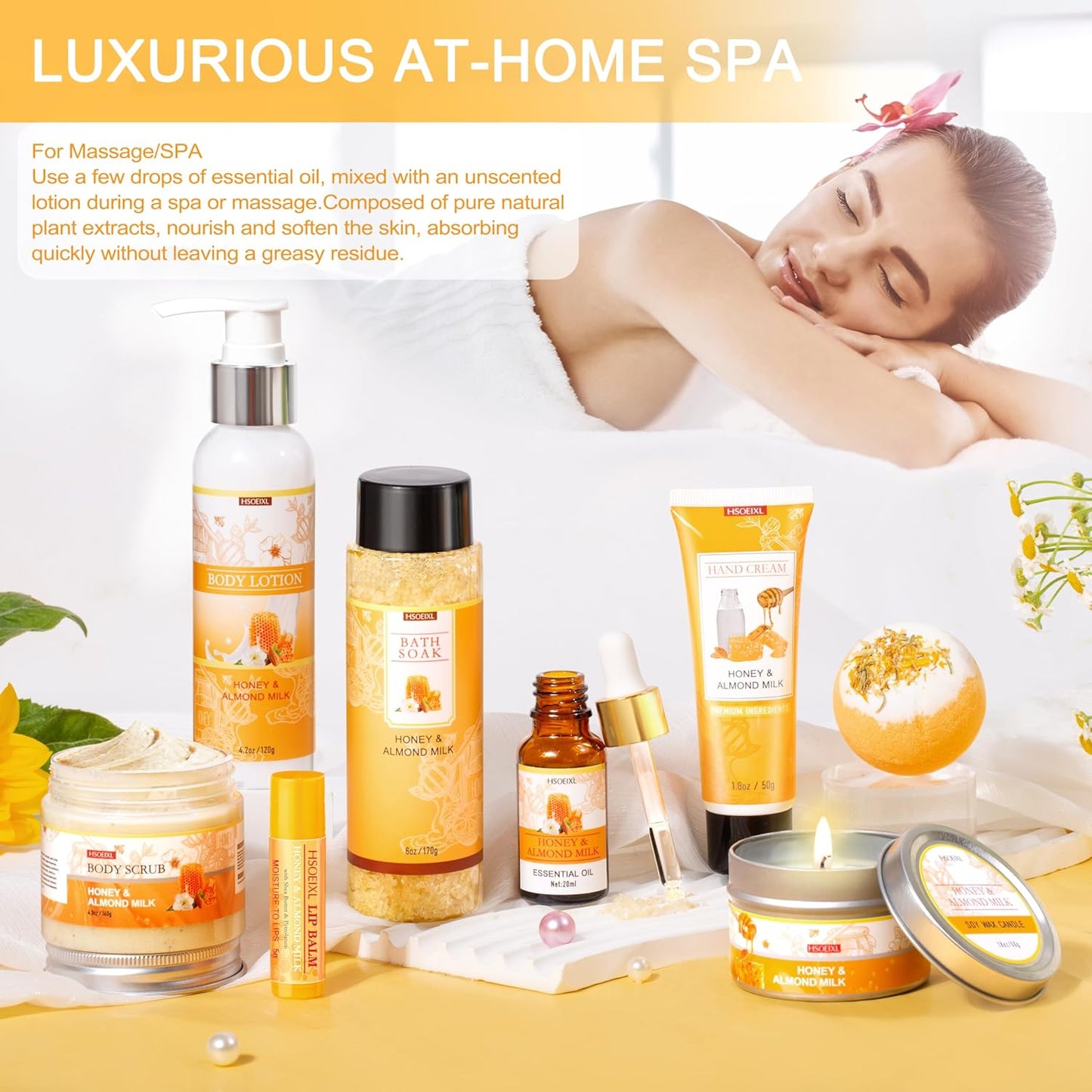 Skiennix 9-Pc Almond Milk & Honey Bath Gift Set - Relaxing Spa Essentials for Women | Perfect Birthday Gift