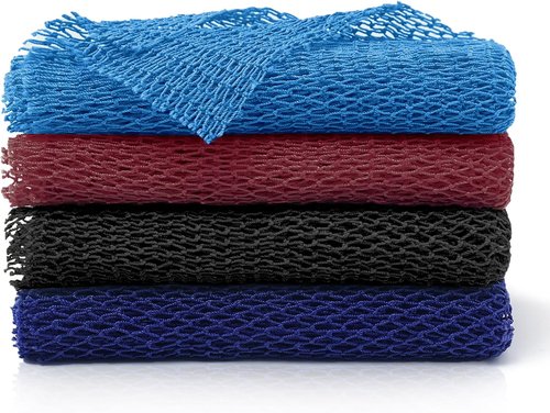 African Exfoliating Net Sponge by Skiennix - 4-Piece Bath Scrubber Set | Authentic Body Exfoliation (Black, Blue, Brown)
