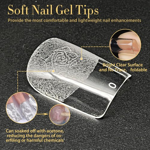 UNA GELLA Soft Gel Nails Tips Pre-file | 240 Short Square Gel Tips | Short Full Square Press On Nails 12 Sizes Full Square Nail Tips Short Square Fake Nails Full Cover Short Nail Extension