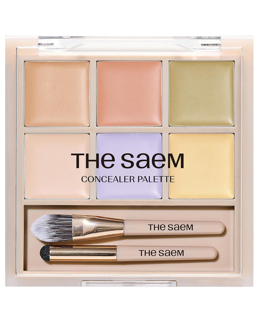 THESAEM Cover Perfection Concealer Palette - 6-Color Multi Concealer for Medium Skin Tones 20-23 | Dual Brush Included - Ideal for Blemishes & Dark Circles