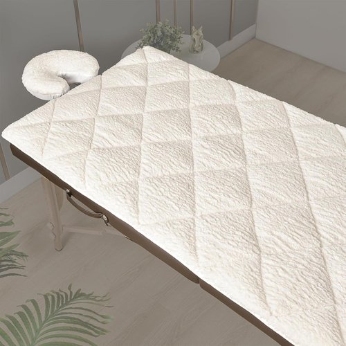 Double-Sided Massage Table Pad - Plush Fleece & Microfiber Cover | Soft Spa Bed Topper, 76"x34", White