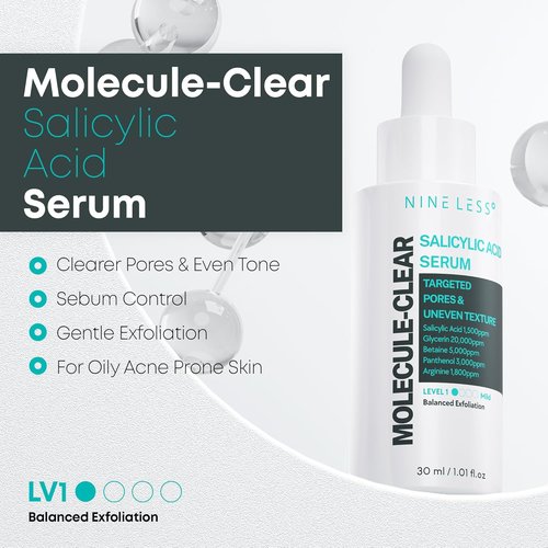 NINELESS Salicylic Acid Serum - Deep Pore Exfoliating for Oily Acne-Prone Skin | Hydrating & Soothing, 1.01 fl oz