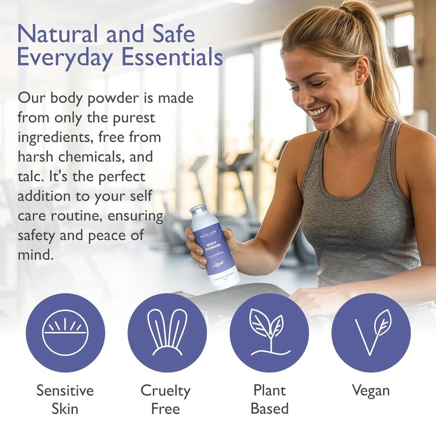 SoCal Suds & Company Natural Body Powder - Talc-Free Lavender Formula with Arrowroot & Aspen Bark - 4oz