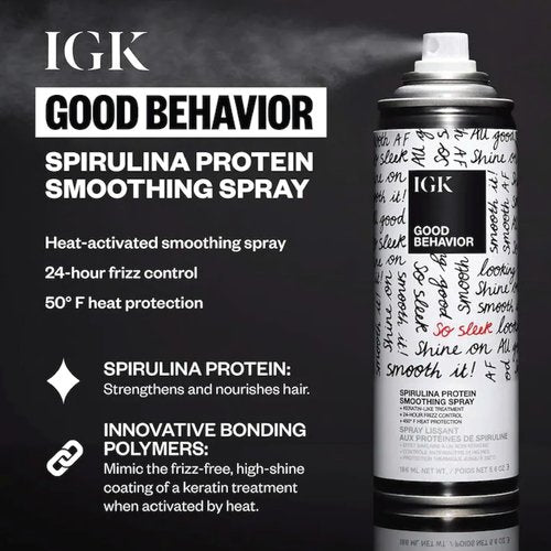 IGK Good Behavior Hairspray - Spirulina Protein Smoothing Travel Size | Frizz Control & Shine | 2.4 Fl Oz (Pack of 2)