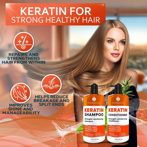 **Keratin Shampoo and Conditioner Set - Sulfate & Paraben Free - Salon Quality Treatment for All Hair Types**