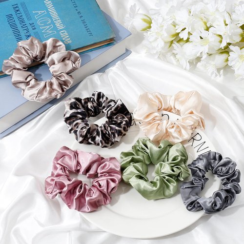 Mirlern 12-Piece Satin Scrunchies for Women and Girls, No Damage Soft Ponytail Holders Hair Accessories, Elastic Bands for Thick/Thin Hair (Spring)
