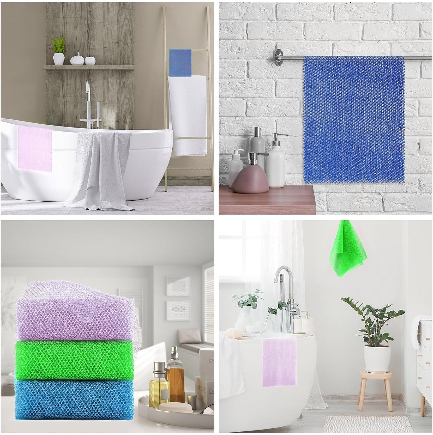 UJFQBH African Exfoliating Net - 3-Piece Bath Sponge Set for Smooth Skin | Purple, Blue, Green