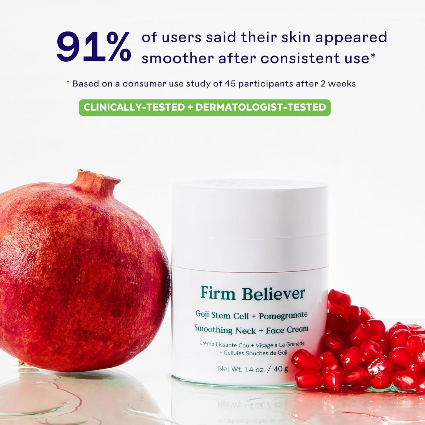 Three Ships - Firm Believer Goji Stem Cell & Pomegranate Face Cream | Moisturizes & Smooths Skin | Vegan & Cruelty-Free (1.4 oz | 40 g)