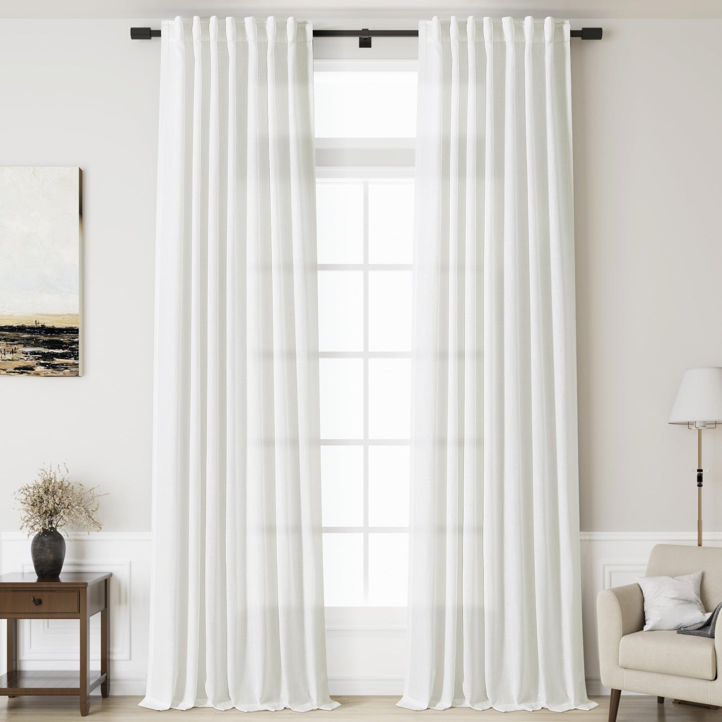 Nanspring Natural Linen Curtains for Kitchen Windows Over Sink - Cafe Curtain Semi Sheer with Rod Pocket and Back Tab Lightweight Rustic Textured Bistro Curtains for Bathroom, 2 Panels 25 x 24 Inch