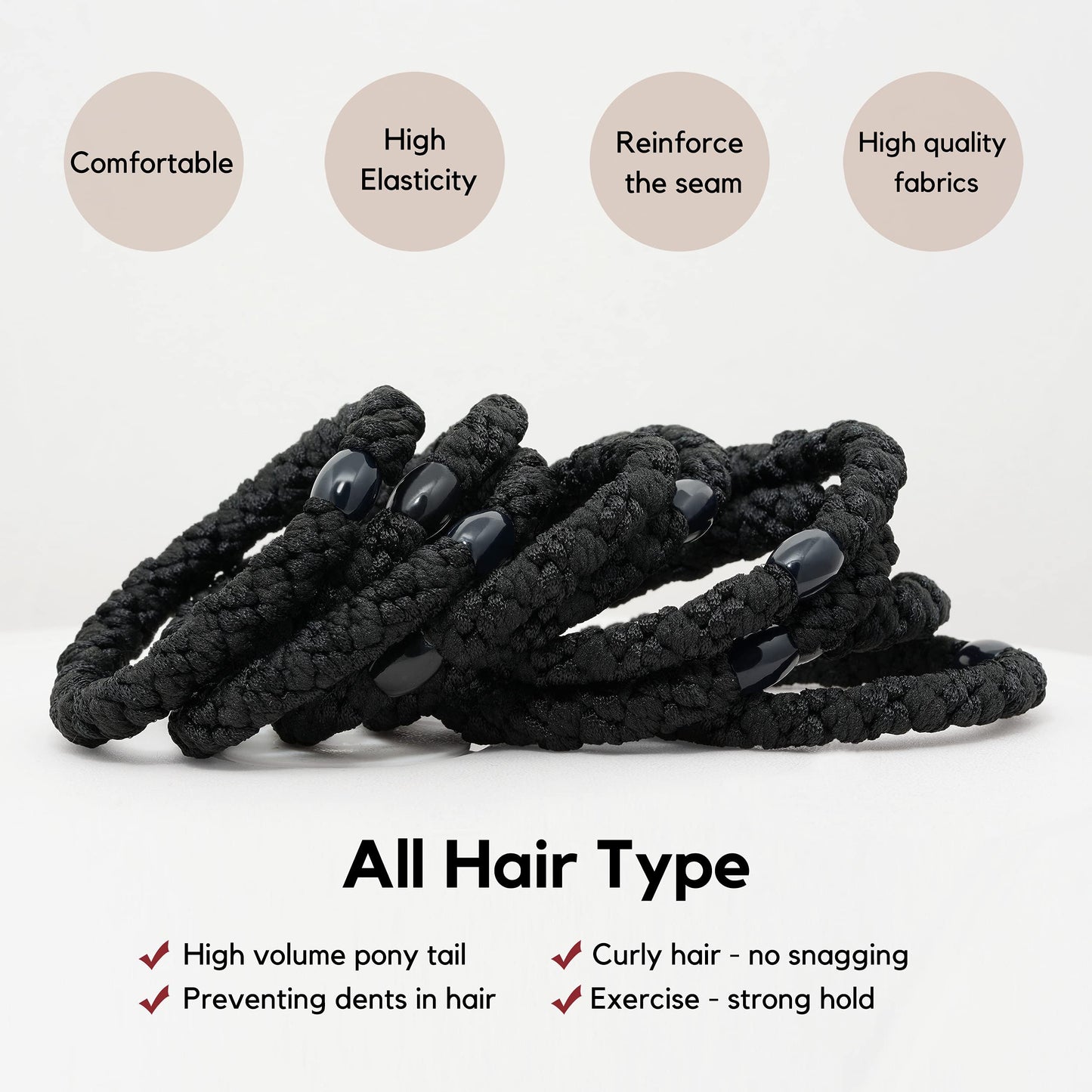 Hair Ties for Women Girls, HBY 18 Pcs Elastics Hair Bands Ponytail Holders for Thick Hair, No Damage No Crease Hair Elastics