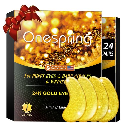 Onespring Under Eye Patches (24 Pairs) - Gifts for Women - Golden Under Eye Mask for Dark Circles, Puffiness & Wrinkles, Eye Gels Pads for Refreshing, Revitalizing - Bridesmaid Gifts