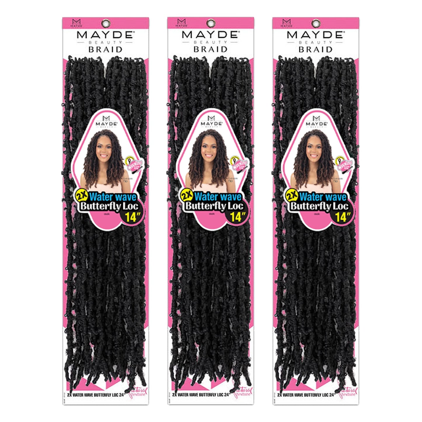 Mayde Beauty Crochet Braid 2X Water Wave Butterfly LOC 14" (3-Pack, T530)