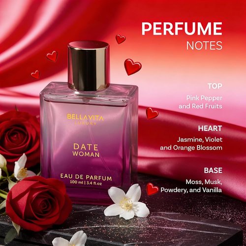 Bellavita Luxury DATE Eau de Parfum - 100 ml | Long-Lasting Floral Perfume for Women with Pink Pepper, Jasmine & Moss
