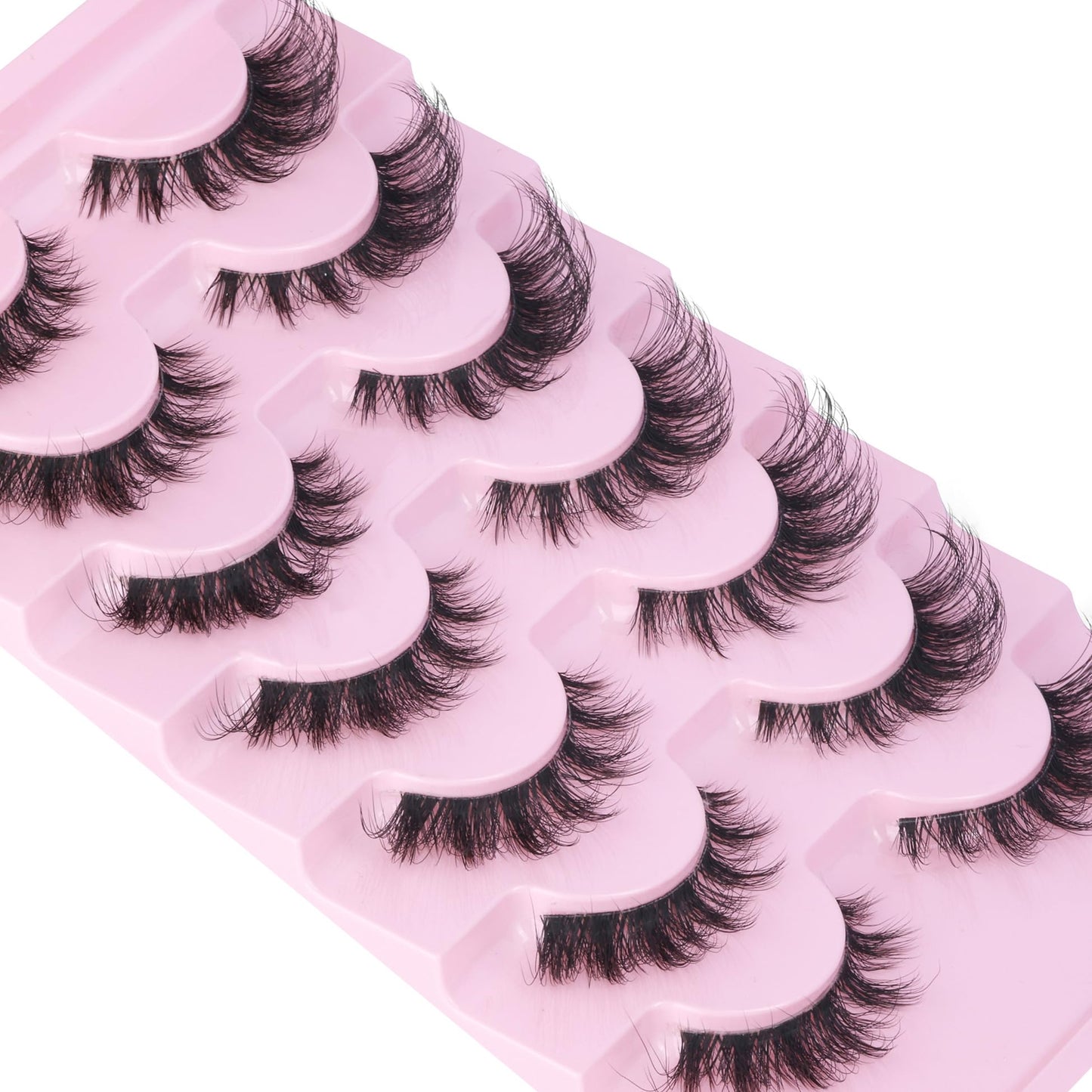 EYDEVRO False Eyelashes Wispy Lashes D Curl Cat Eye Lashes Clear Band Manga Lashes Natural Look Fox Eye Fake Lashes Fluffy Faux Mink Strip Lashes 7 Pairs Pack