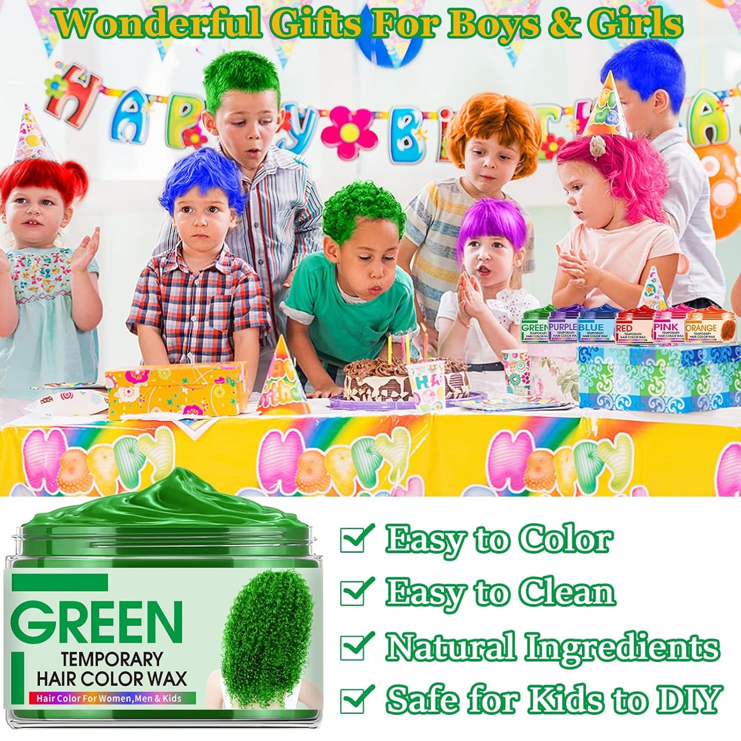 Skiennix Temporary Hair Color Wax - Vibrant DIY Hair Dye for Kids & Teens | 6 Colors Available