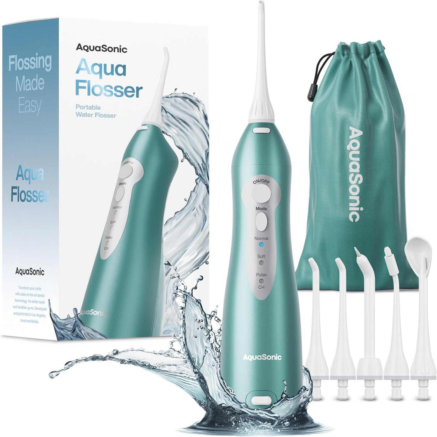 AquaSonic Water Flosser - Cordless Rechargeable Oral Irrigator for Teeth Cleaning | 5 Jet Tips, Waterproof