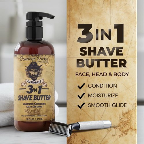 DeadeyeDick's 3-in-1 Shave Butter - Natural Shave Cream for Face, Head & Body | Gentle Formula | 16 FL OZ