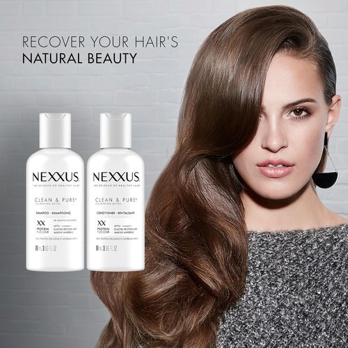 Nexxus Travel Shampoo & Conditioner Set - Clean & Pure Hair Care with Elastin Protein, 3 Oz Each