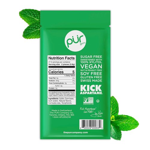 PUR Gum - Aspartame Free Chewing Gum with 100% Xylitol | Natural Spearmint Flavor, 55 Pieces