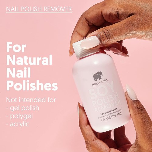 Ella+mila Soy Nail Polish Remover - Non-Toxic, Gentle Formula with Lavender Oil & Vitamins (4 fl oz)