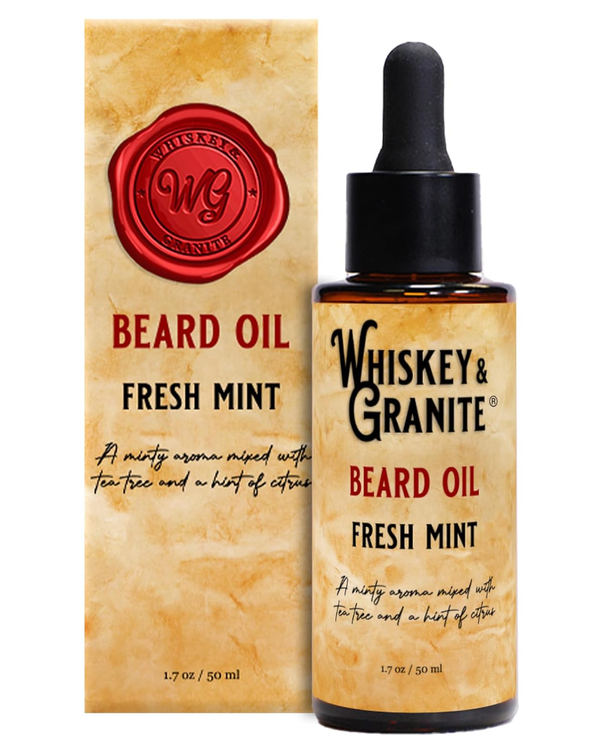 Whiskey & Granite Beard Oil - 100% Natural Beard Conditioner with Fresh Mint - 1.7 oz