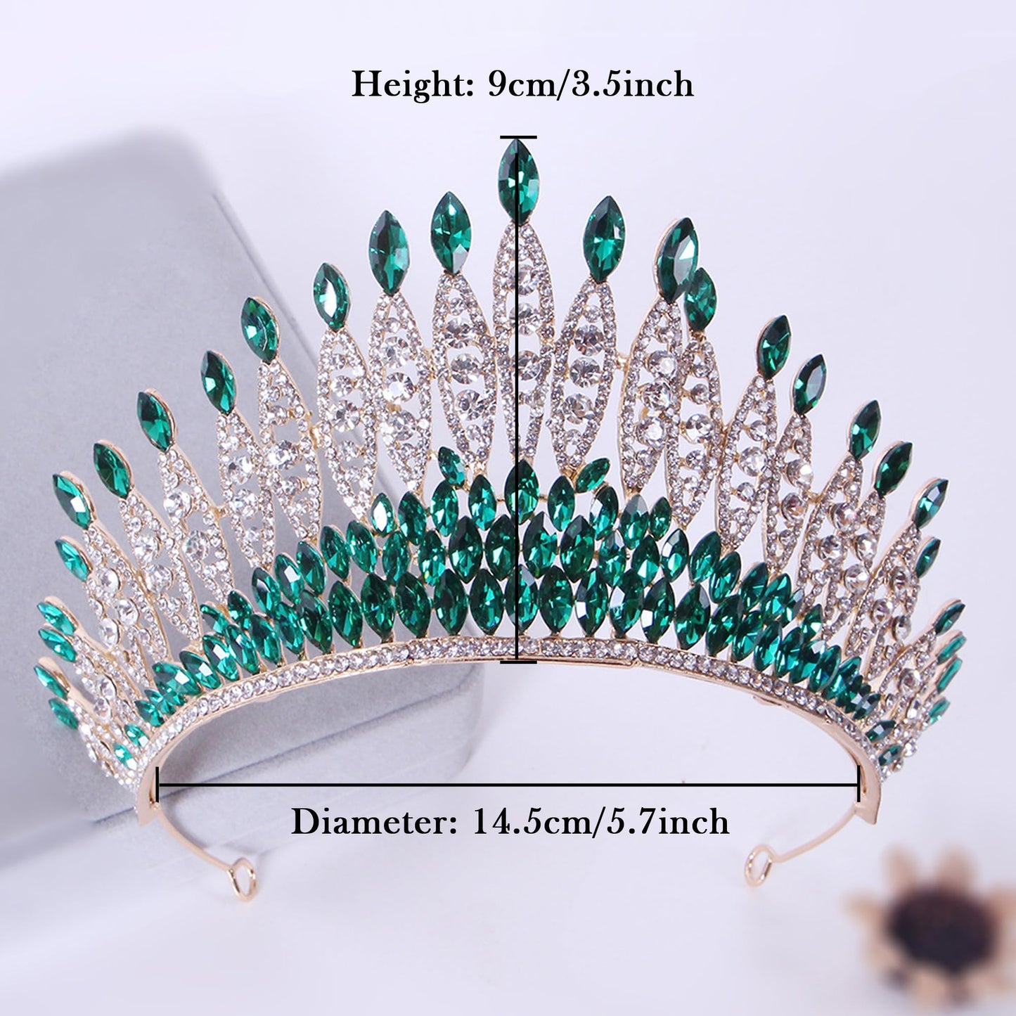 FASNAHOK Tall Green Crowns for Women Crystal Queen Crown 21 Birthday Headpieces for Girls Wedding Bridal Large Tiara with Rhinestone