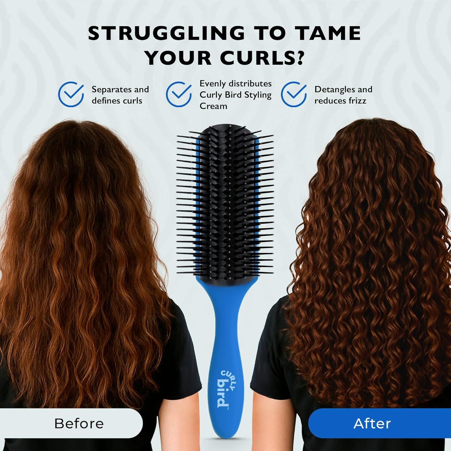 Curly Bird Curl Defining Brush - 7-Row Detangling & Styling Tool for All Hair Types | Ideal for Women, Men & Kids